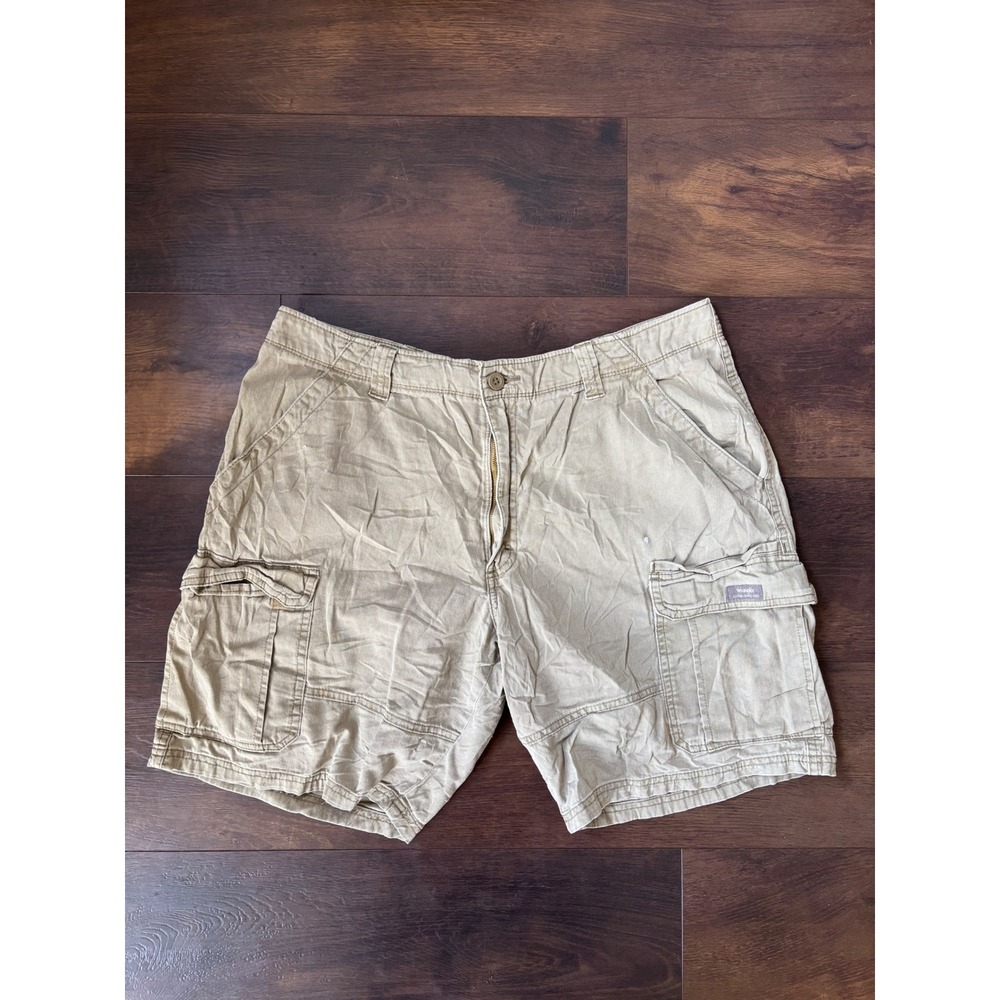 Wrangler Mens Relaxed Fit Cargo Shorts Tan Khaki Twill Multi Pocket‎ Size 37